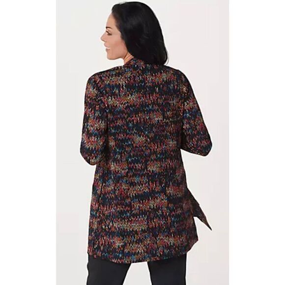 Susan Graver 3X Regular Printed Open Front Cardigan Black Red Novelty Knit NWT - Picture 2 of 4